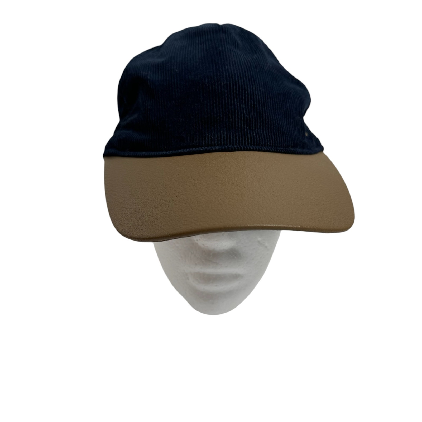 Janie & Jack Blue & Tan Corduroy Faux Leather Hat Cap Size 6-8 Kids Adjustable